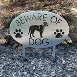 Beware of Dog Yard Sign | Garden Sign with Stakes | Stainless Steel Garden Plaque | Beware of Dogs CC Metal Design 