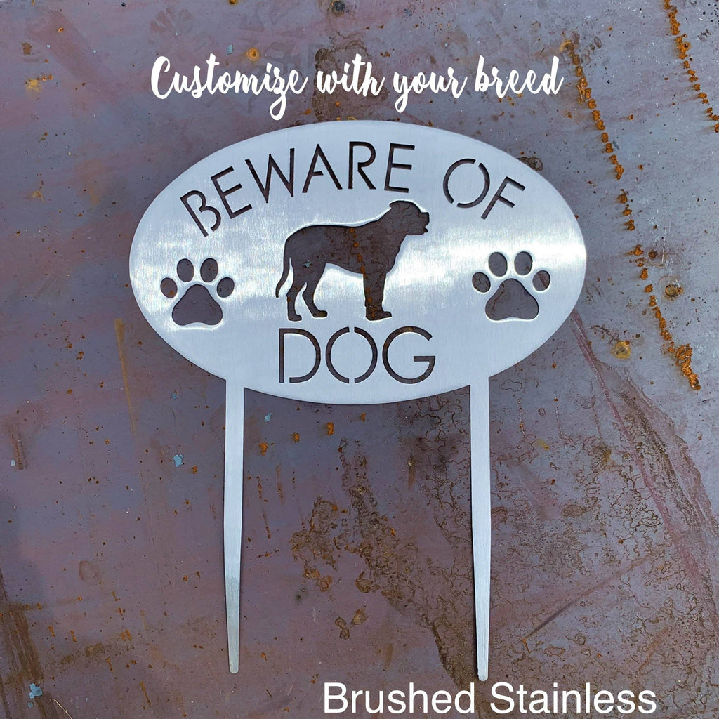 Beware of Dog Yard Sign | Garden Sign with Stakes | Stainless Steel Garden Plaque | Beware of Dogs CC Metal Design 