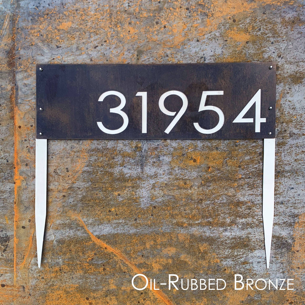 Modern Address Sign with Stakes CC Metal Design 